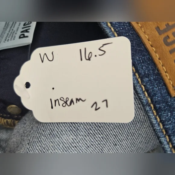 PAIGE High-Rise Straight Leg Jeans Blue Raw Hem - Picture 8 of 9